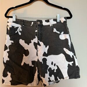 Black and White Cow Print Denim Shorts